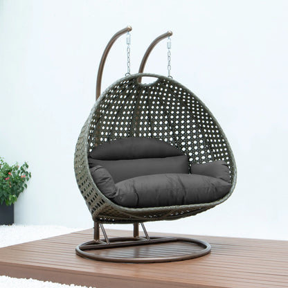 Modern Beige Wicker Hanging Double Seater Egg Swing Chair - Elax Furniture