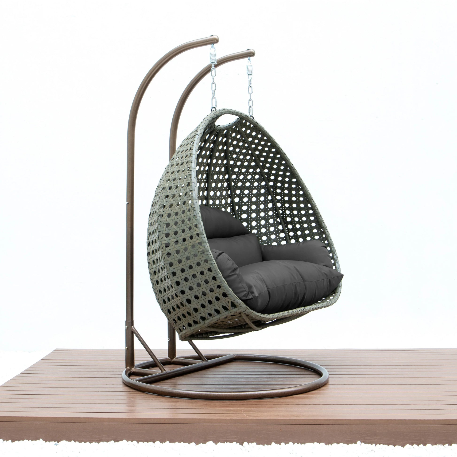 Modern Beige Wicker Hanging Double Seater Egg Swing Chair - Elax Furniture