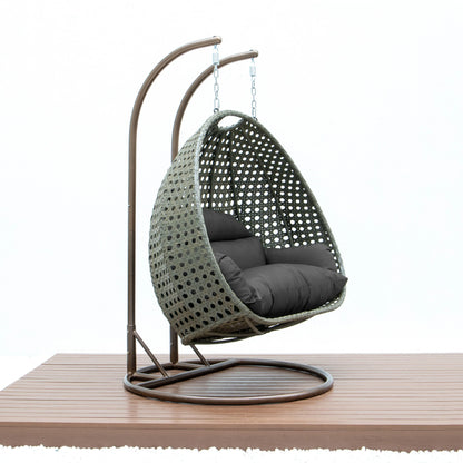 Modern Beige Wicker Hanging Double Seater Egg Swing Chair - Elax Furniture