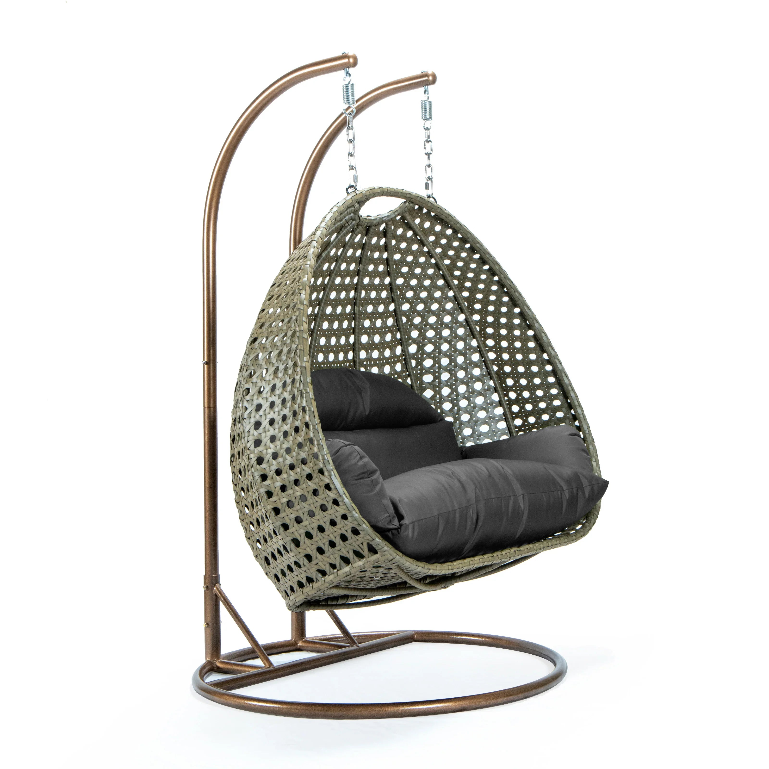 Modern Beige Wicker Hanging Double Seater Egg Swing Chair - Elax Furniture