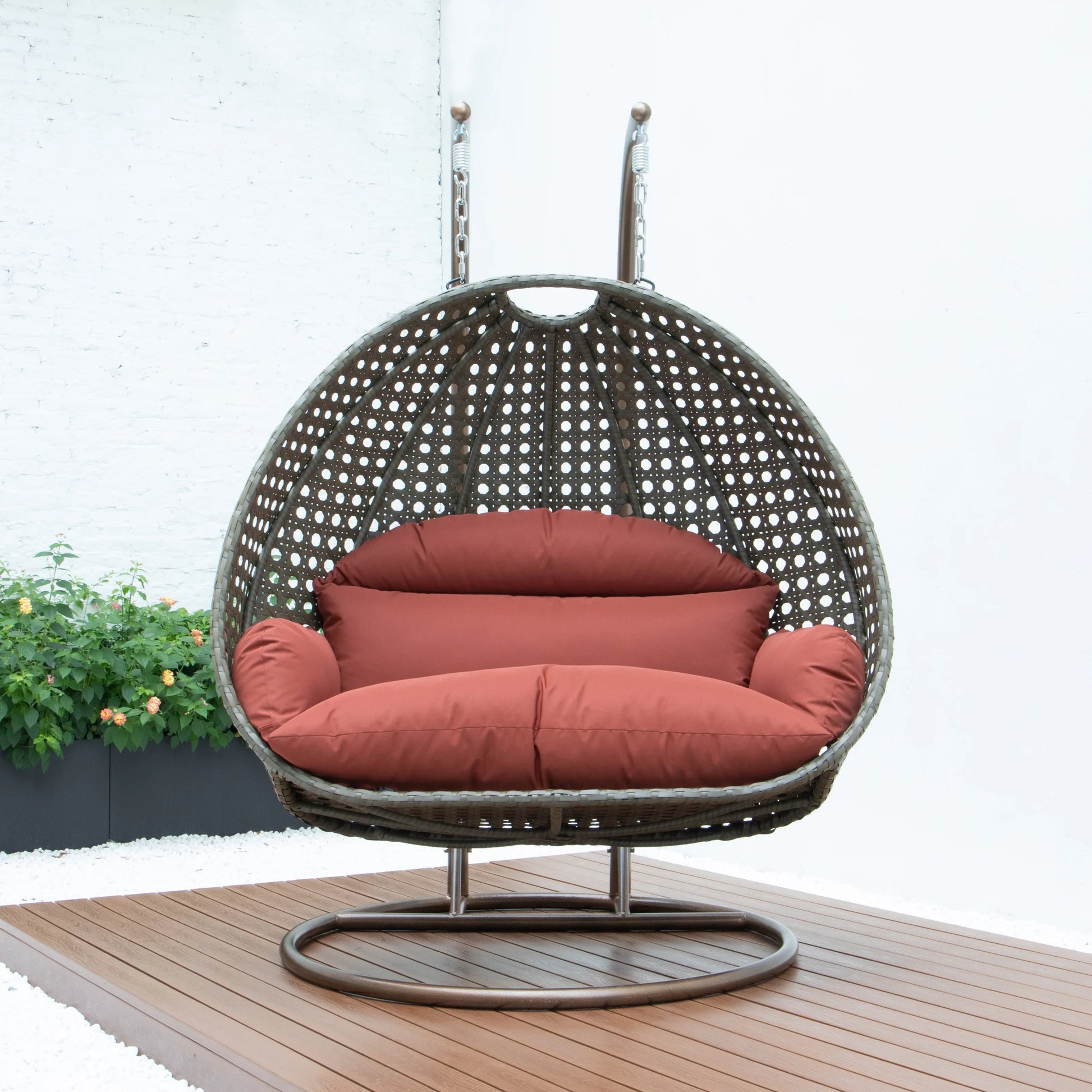Modern Beige Wicker Hanging Double Seater Egg Swing Chair - Elax Furniture