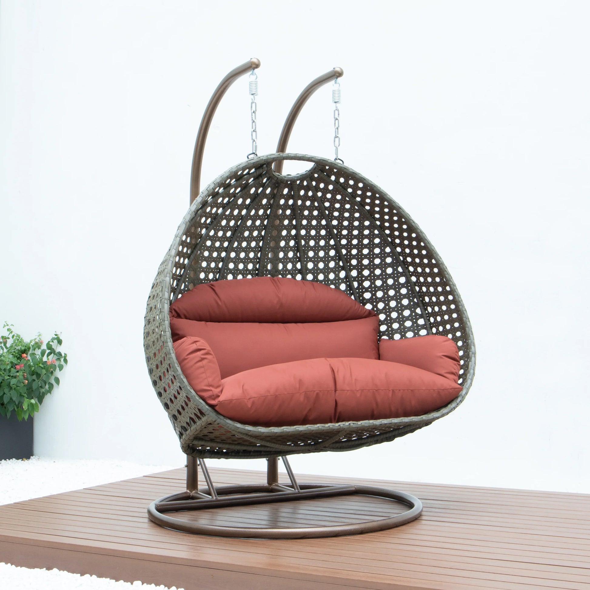 Modern Beige Wicker Hanging Double Seater Egg Swing Chair - Elax Furniture