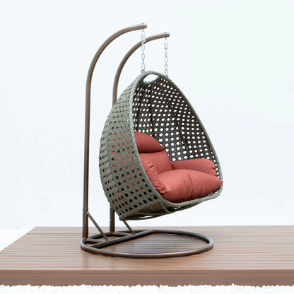 Modern Beige Wicker Hanging Double Seater Egg Swing Chair - Elax Furniture
