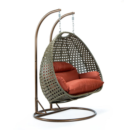 Modern Beige Wicker Hanging Double Seater Egg Swing Chair - Elax Furniture