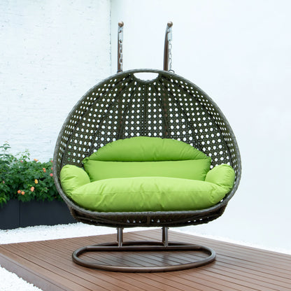 Modern Beige Wicker Hanging Double Seater Egg Swing Chair - Elax Furniture