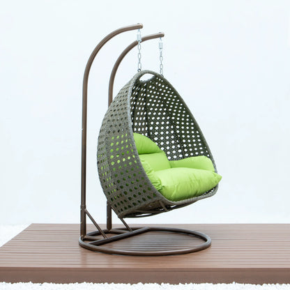 Modern Beige Wicker Hanging Double Seater Egg Swing Chair - Elax Furniture