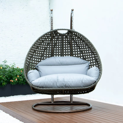 Modern Beige Wicker Hanging Double Seater Egg Swing Chair - Elax Furniture