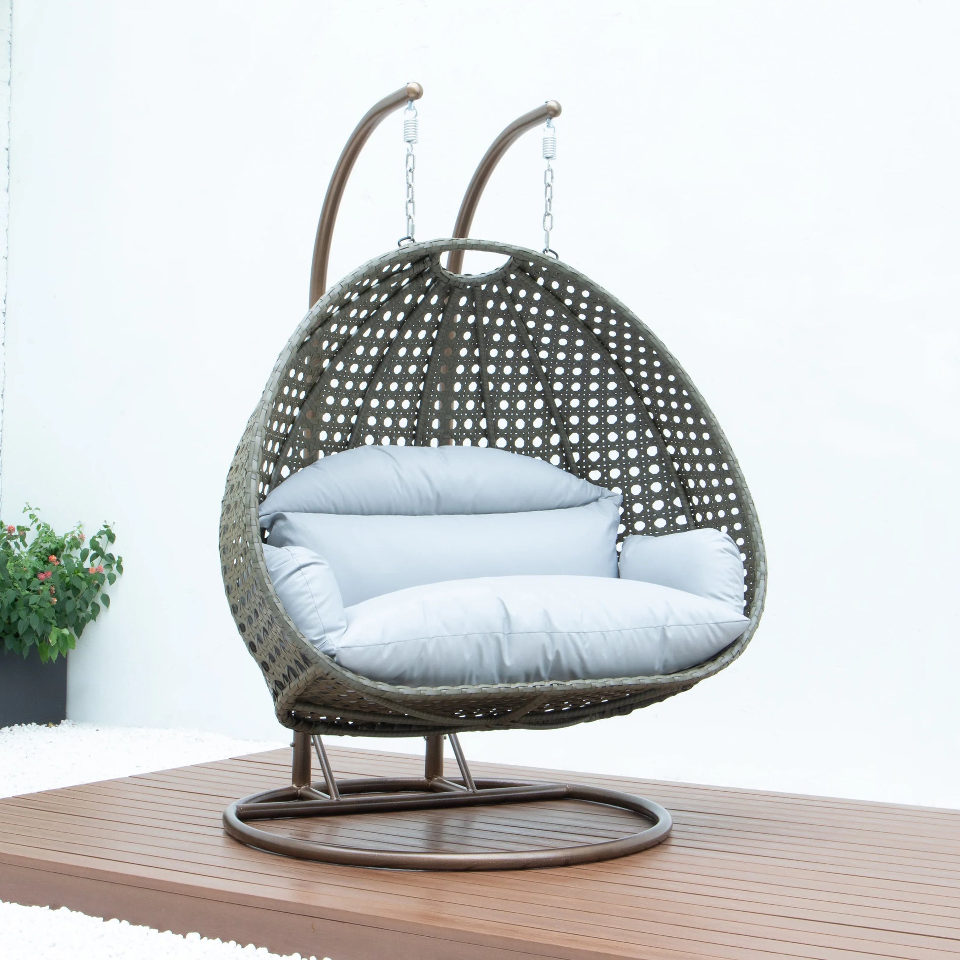 Modern Beige Wicker Hanging Double Seater Egg Swing Chair - Elax Furniture
