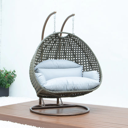 Modern Beige Wicker Hanging Double Seater Egg Swing Chair - Elax Furniture
