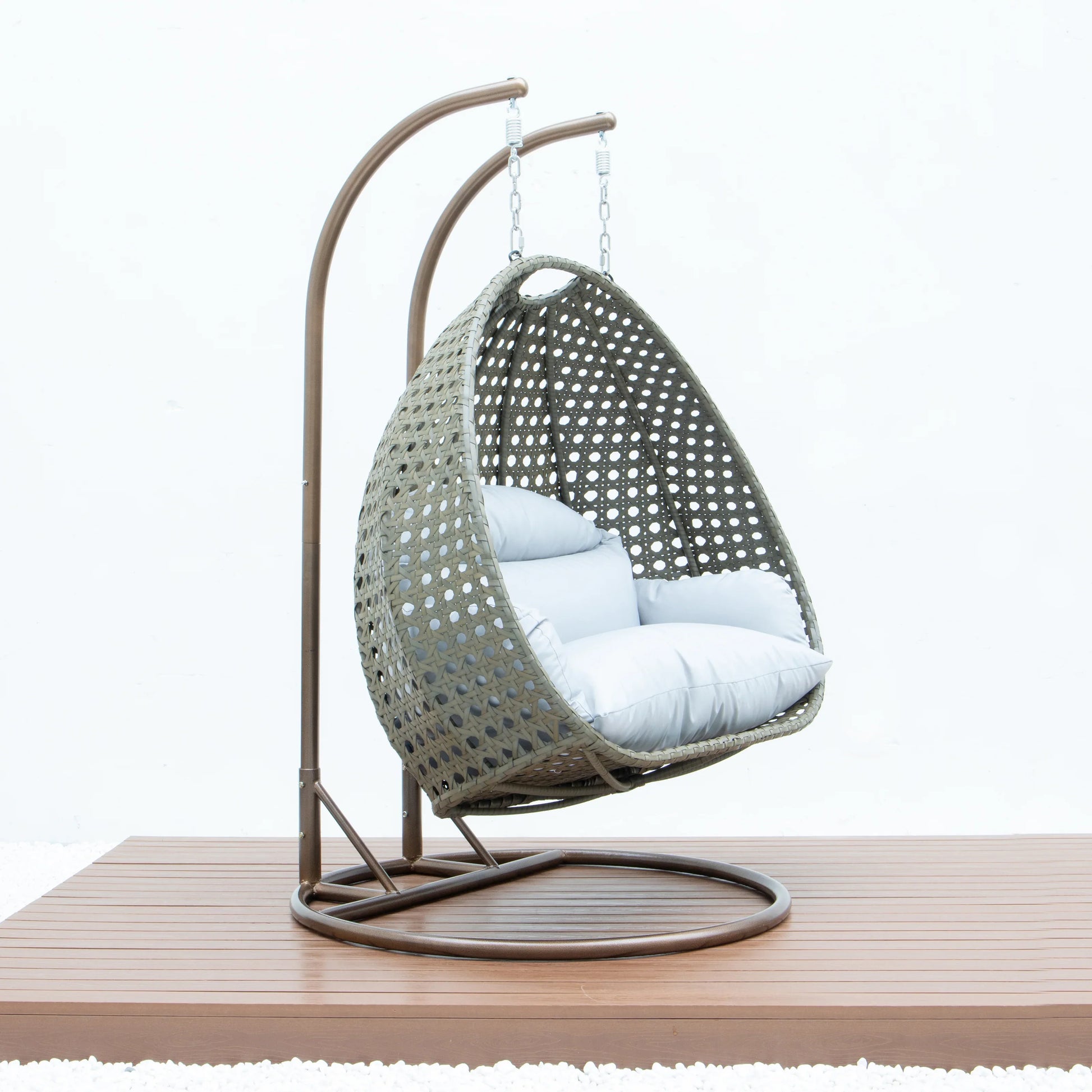 Modern Beige Wicker Hanging Double Seater Egg Swing Chair - Elax Furniture
