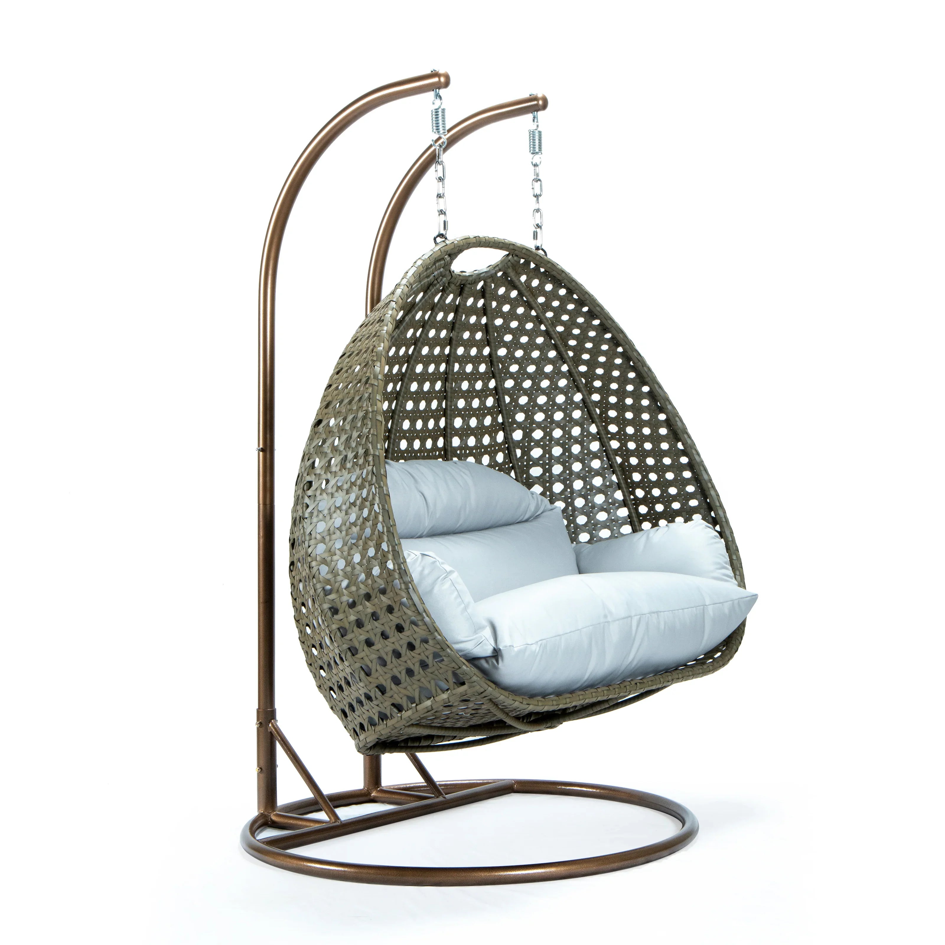 Modern Beige Wicker Hanging Double Seater Egg Swing Chair - Elax Furniture