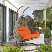 Modern Beige Wicker Hanging Double Seater Egg Swing Chair - Elax Furniture