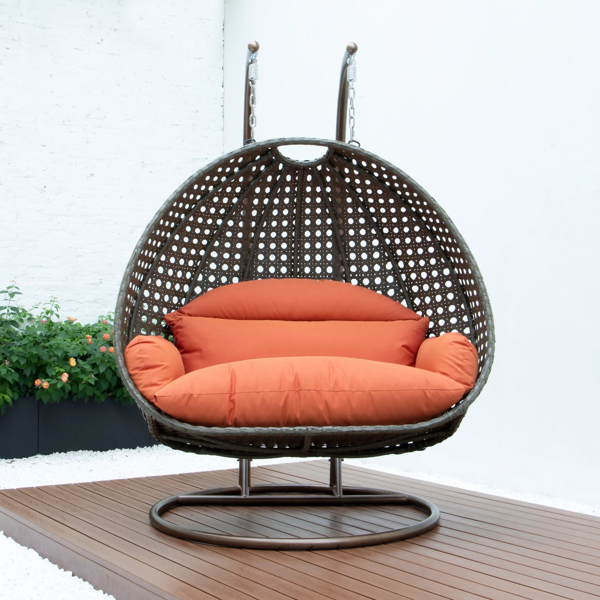Modern Beige Wicker Hanging Double Seater Egg Swing Chair - Elax Furniture