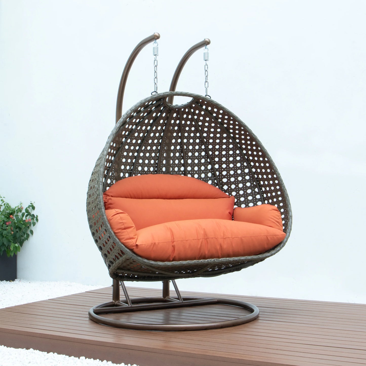 Modern Beige Wicker Hanging Double Seater Egg Swing Chair - Elax Furniture