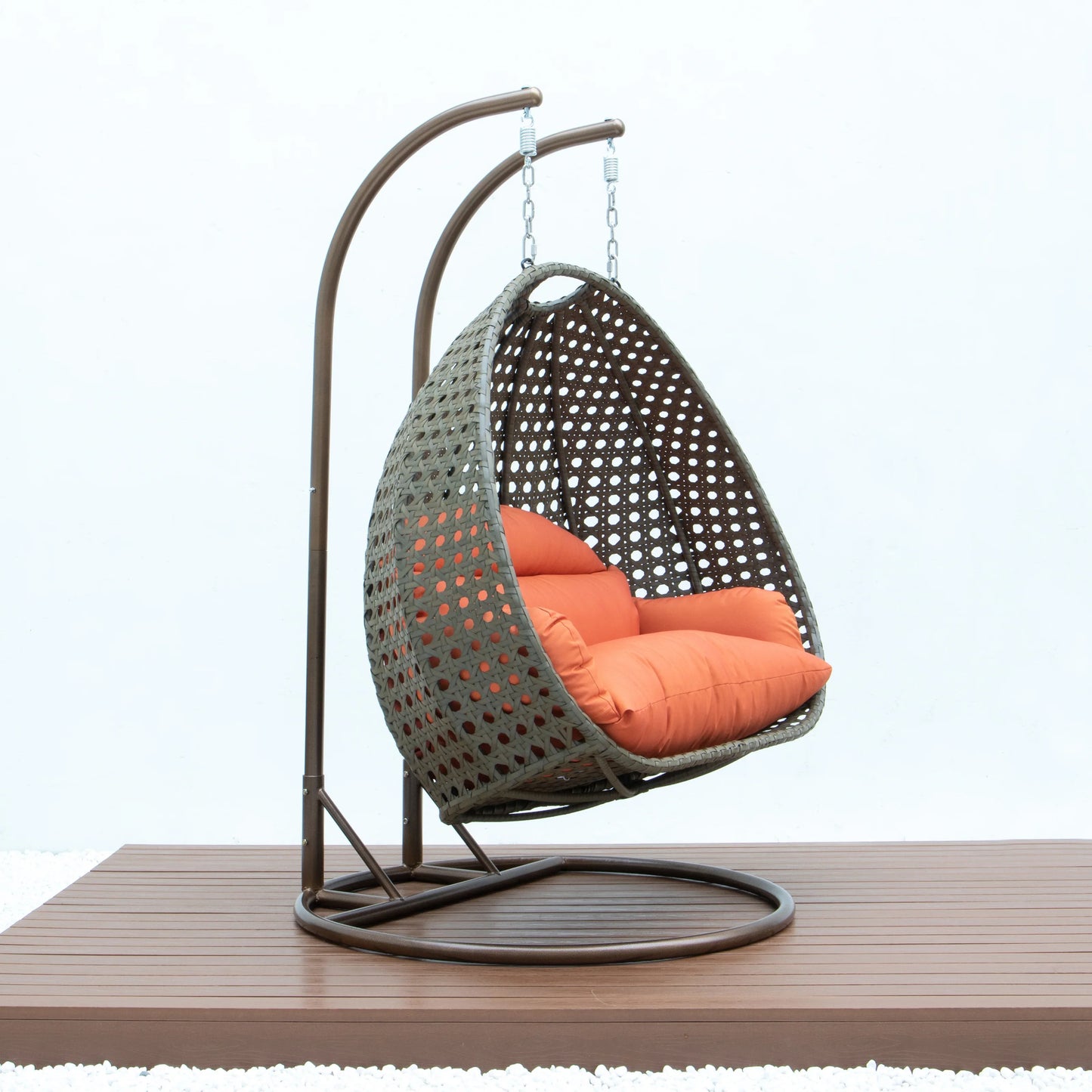Modern Beige Wicker Hanging Double Seater Egg Swing Chair - Elax Furniture