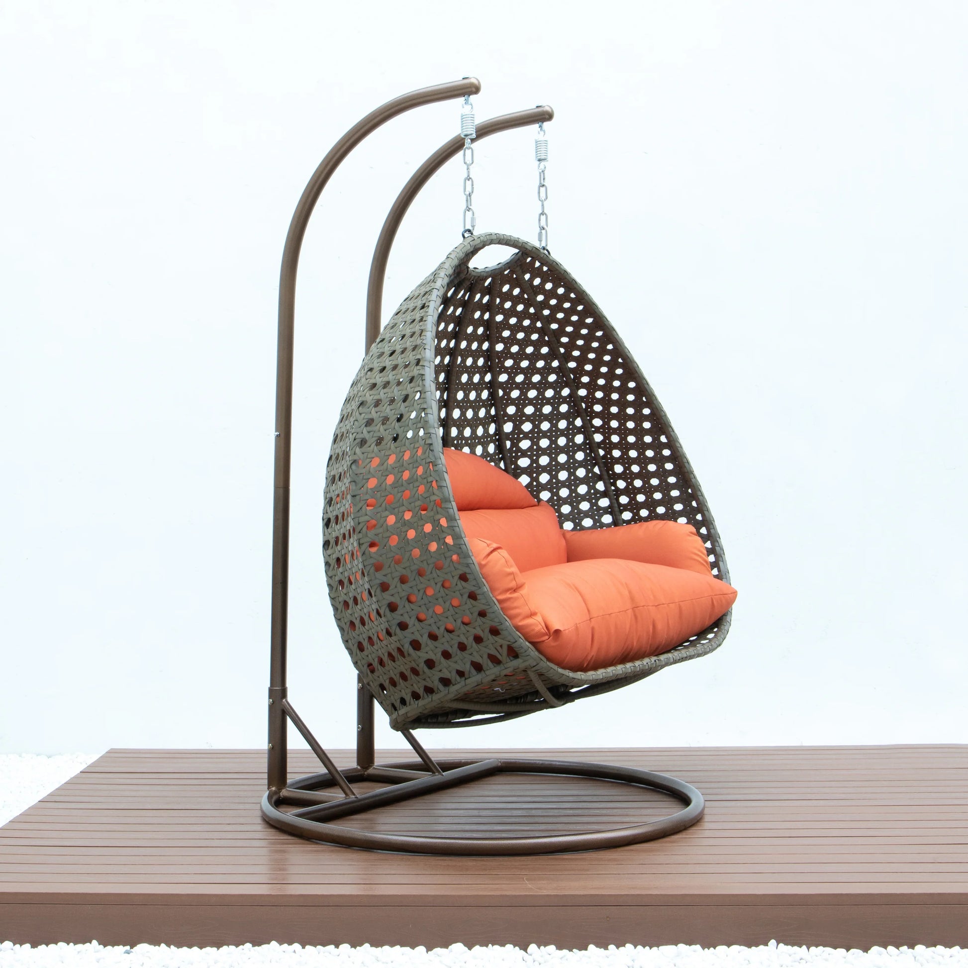 Modern Beige Wicker Hanging Double Seater Egg Swing Chair - Elax Furniture