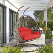 Modern Beige Wicker Hanging Double Seater Egg Swing Chair - Elax Furniture