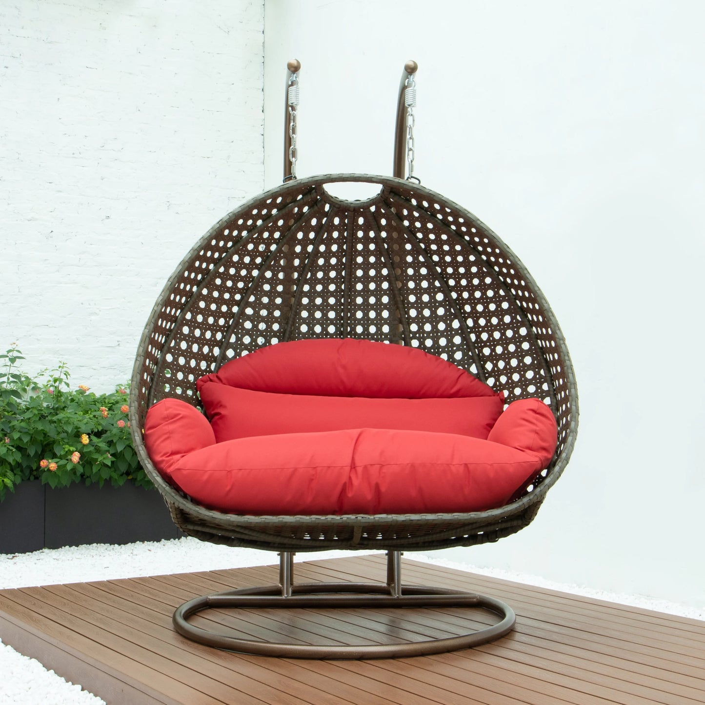 Modern Beige Wicker Hanging Double Seater Egg Swing Chair - Elax Furniture