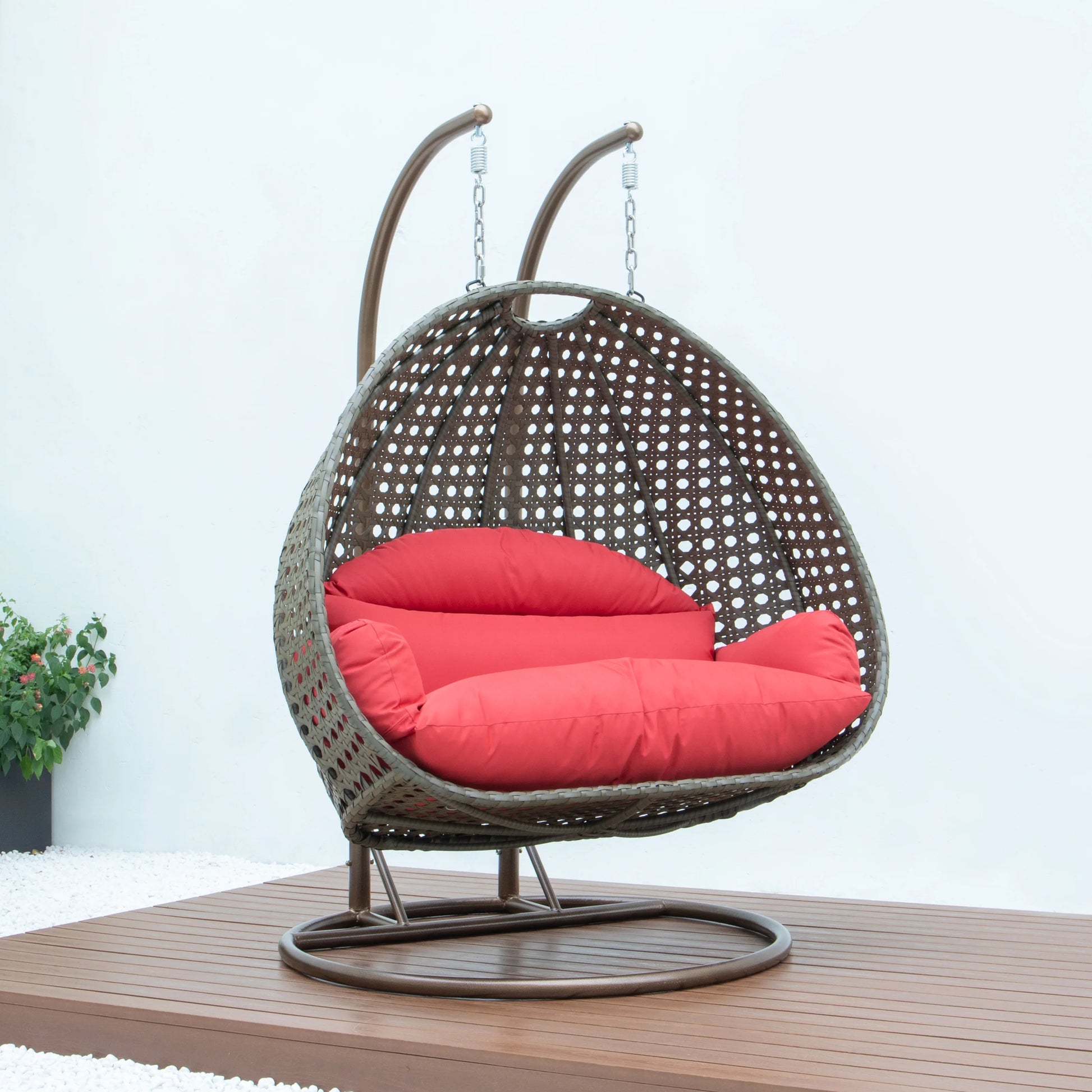 Modern Beige Wicker Hanging Double Seater Egg Swing Chair - Elax Furniture