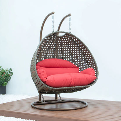 Modern Beige Wicker Hanging Double Seater Egg Swing Chair - Elax Furniture