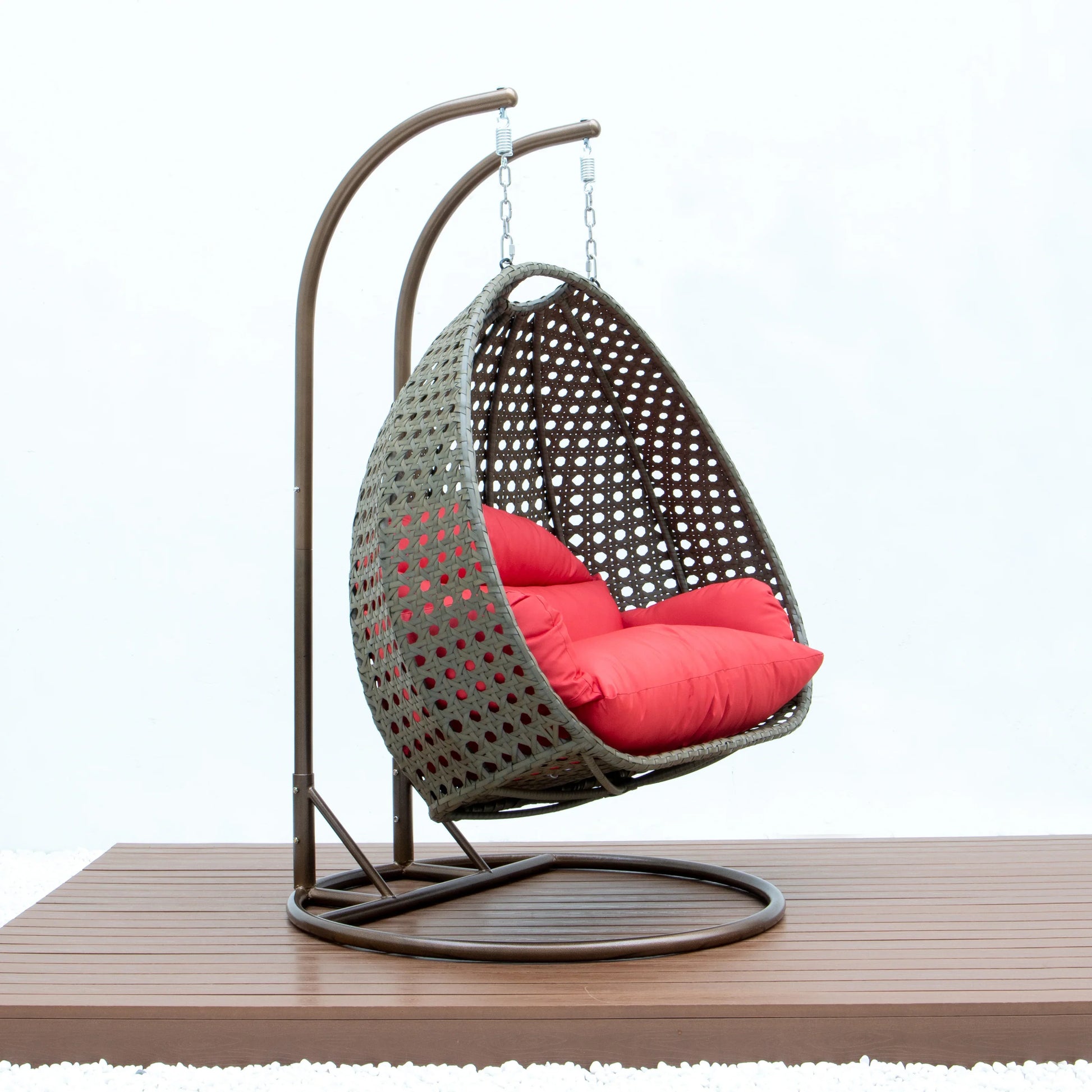 Modern Beige Wicker Hanging Double Seater Egg Swing Chair - Elax Furniture