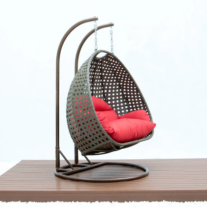 Modern Beige Wicker Hanging Double Seater Egg Swing Chair - Elax Furniture