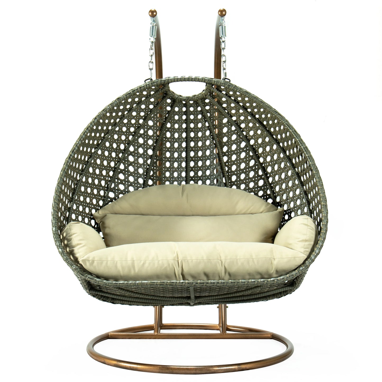 Modern Beige Wicker Hanging Double Seater Egg Swing Chair - Elax Furniture
