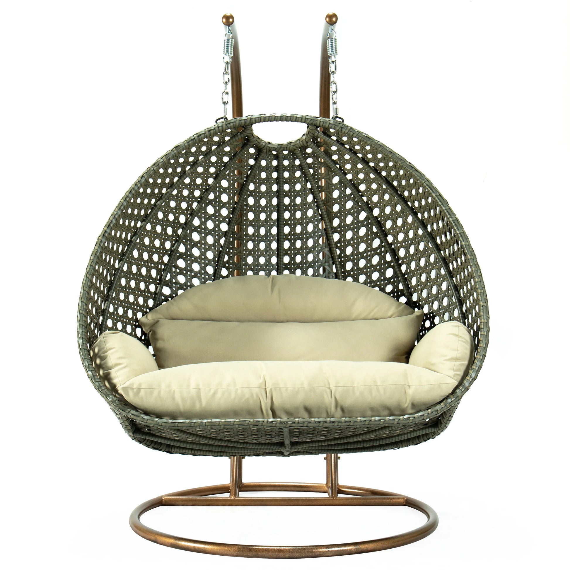 Modern Beige Wicker Hanging Double Seater Egg Swing Chair - Elax Furniture
