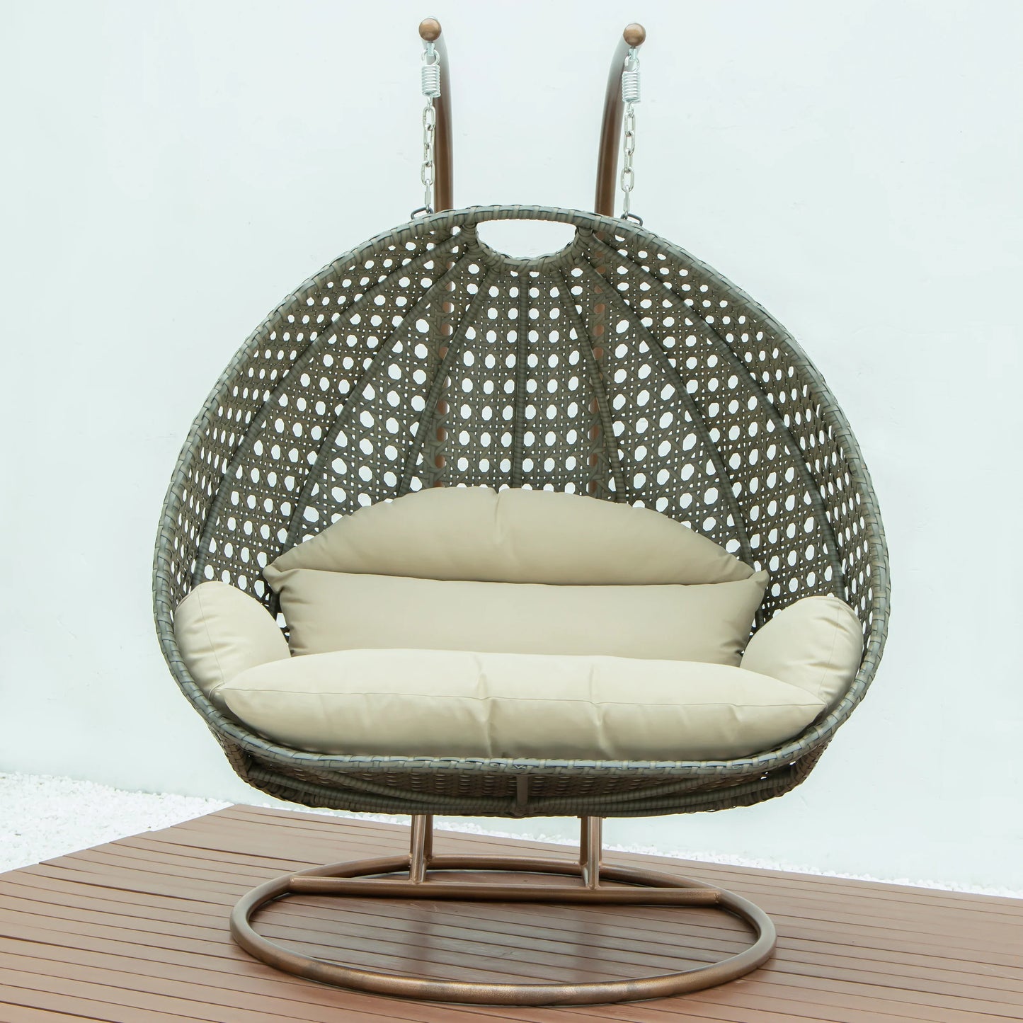 Modern Beige Wicker Hanging Double Seater Egg Swing Chair - Elax Furniture