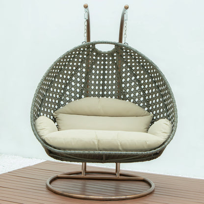 Modern Beige Wicker Hanging Double Seater Egg Swing Chair - Elax Furniture