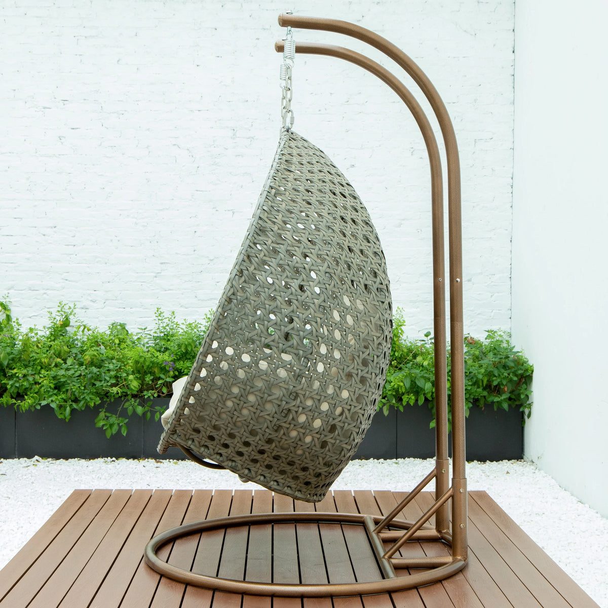 Modern Beige Wicker Hanging Double Seater Egg Swing Chair - Elax Furniture