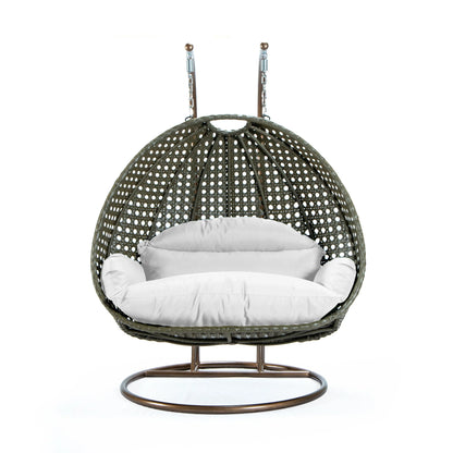 Modern Beige Wicker Hanging Double Seater Egg Swing Chair - Elax Furniture