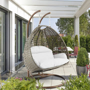 Modern Beige Wicker Hanging Double Seater Egg Swing Chair - Elax Furniture
