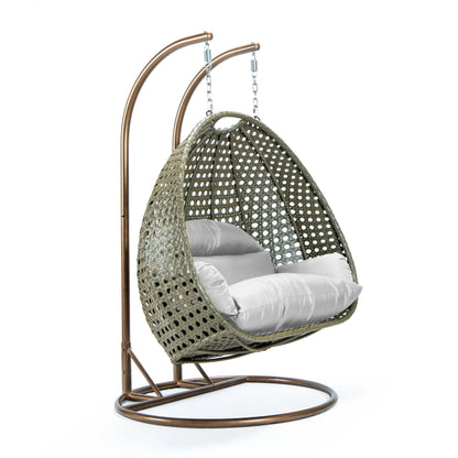 Modern Beige Wicker Hanging Double Seater Egg Swing Chair - Elax Furniture