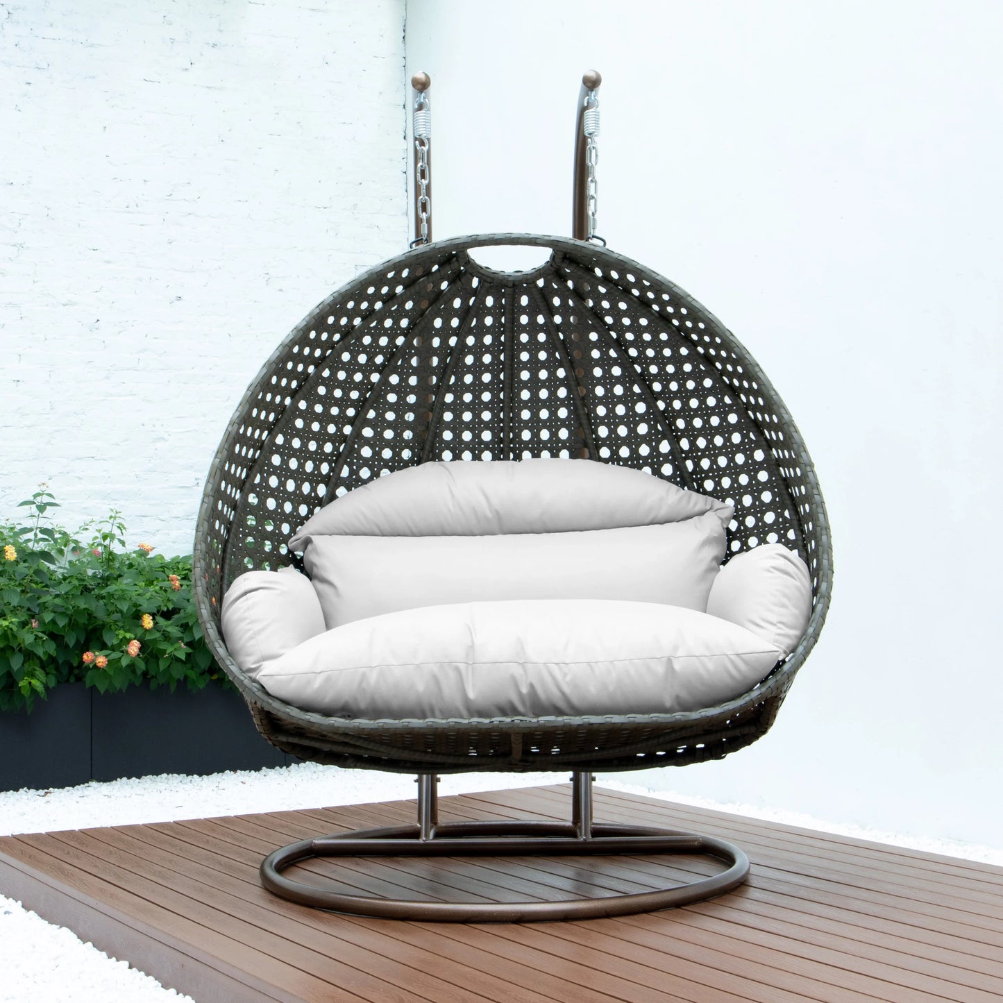 Modern Beige Wicker Hanging Double Seater Egg Swing Chair - Elax Furniture