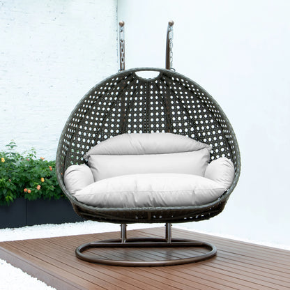 Modern Beige Wicker Hanging Double Seater Egg Swing Chair - Elax Furniture