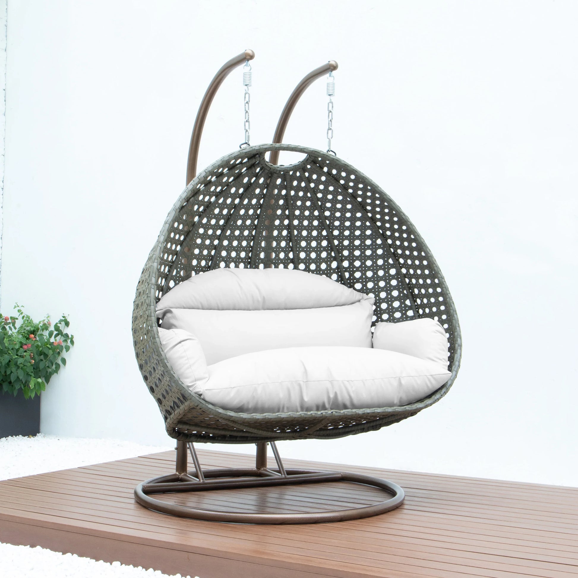 Modern Beige Wicker Hanging Double Seater Egg Swing Chair - Elax Furniture