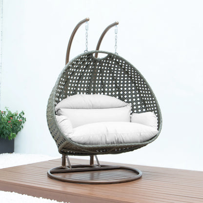 Modern Beige Wicker Hanging Double Seater Egg Swing Chair - Elax Furniture
