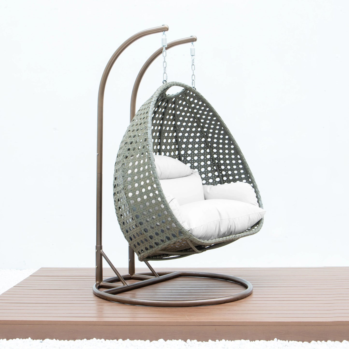 Modern Beige Wicker Hanging Double Seater Egg Swing Chair - Elax Furniture