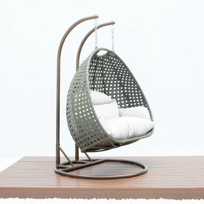 Modern Beige Wicker Hanging Double Seater Egg Swing Chair - Elax Furniture