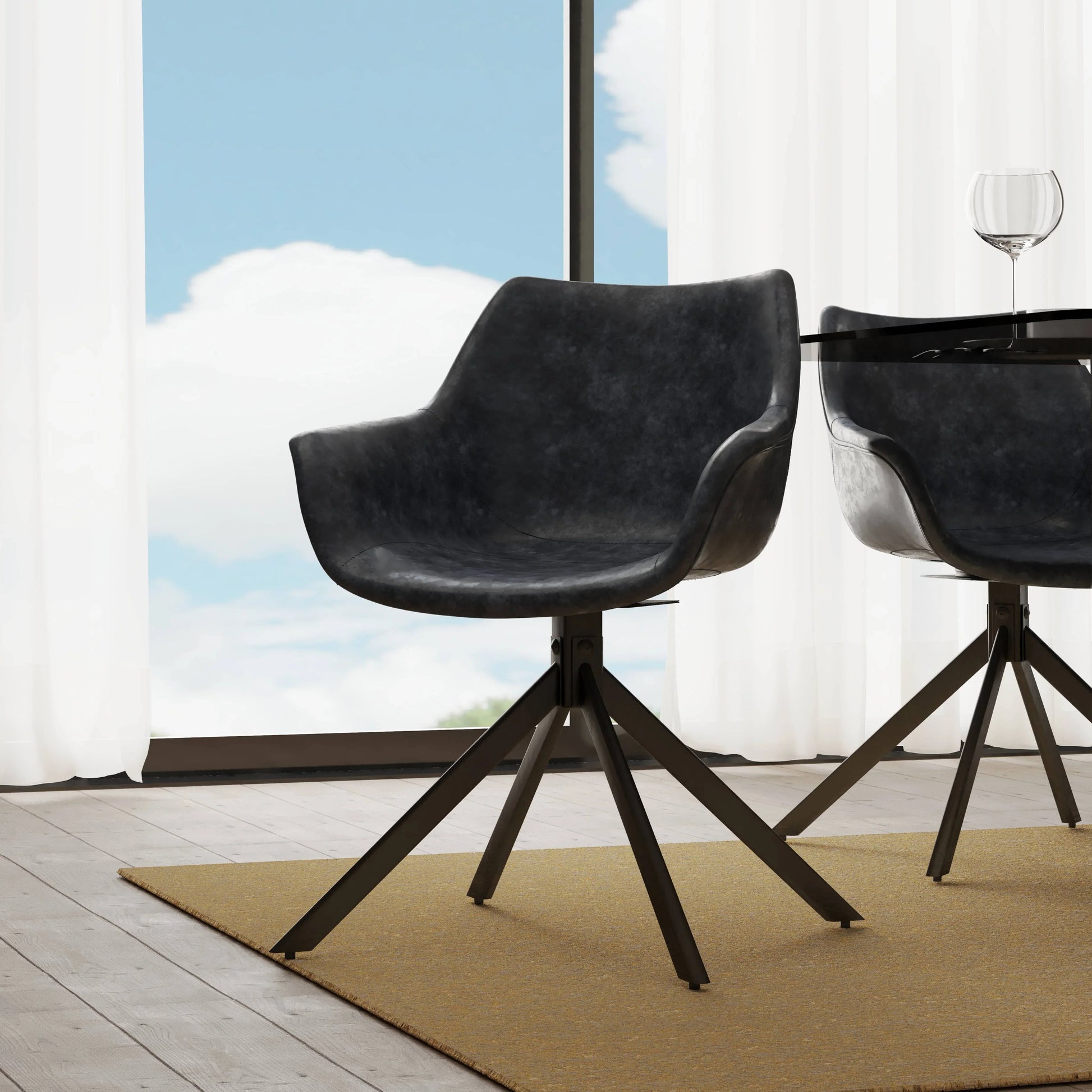 Markley Dining Chair Upholstered in Leather 360-Degree Swivel Armchair - Elax Furniture