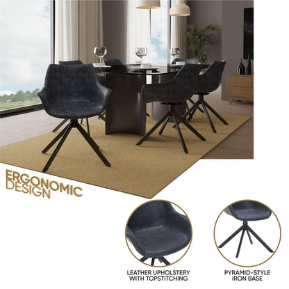 Markley Dining Chair Upholstered in Leather 360-Degree Swivel Armchair - Elax Furniture