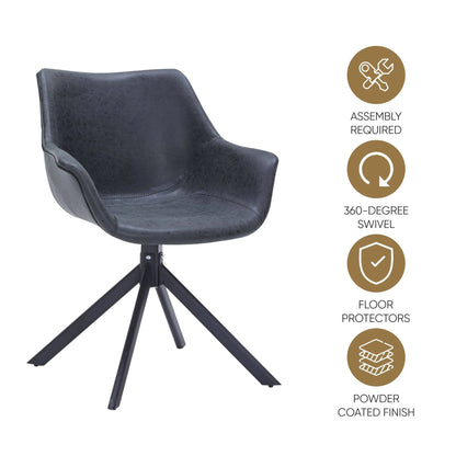 Markley Dining Chair Upholstered in Leather 360-Degree Swivel Armchair - Elax Furniture
