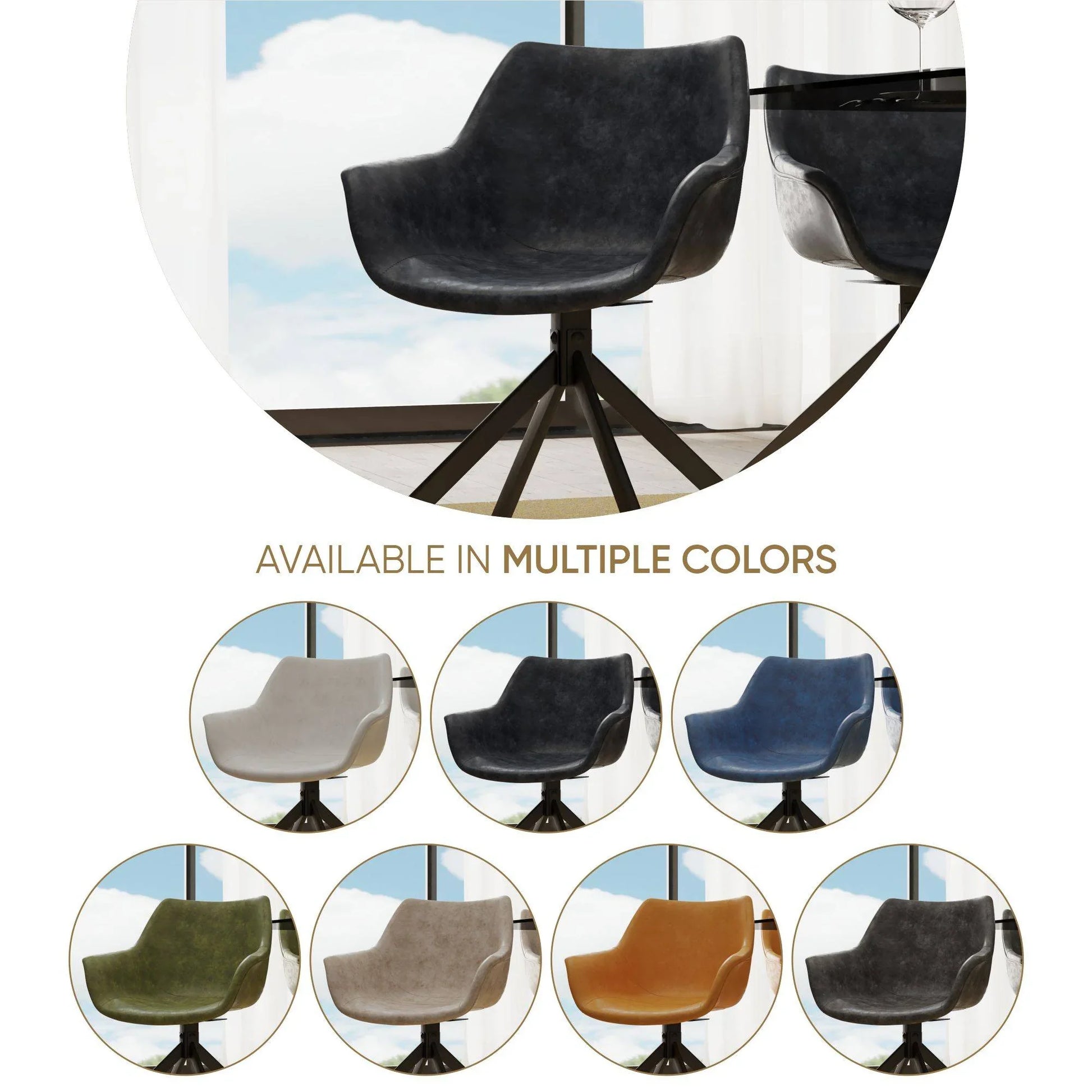 Markley Dining Chair Upholstered in Leather 360-Degree Swivel Armchair - Elax Furniture