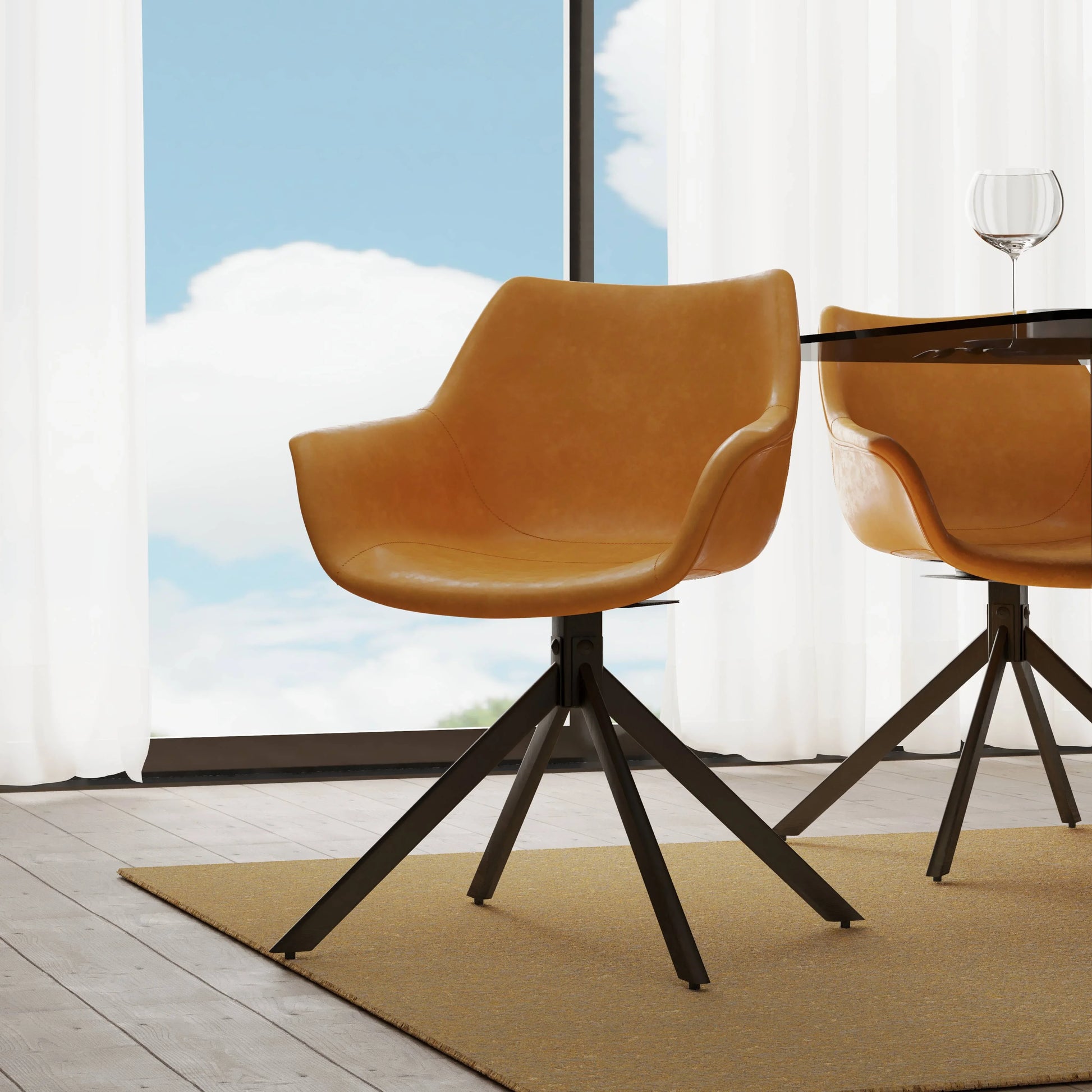 Markley Dining Chair Upholstered in Leather 360-Degree Swivel Armchair - Elax Furniture