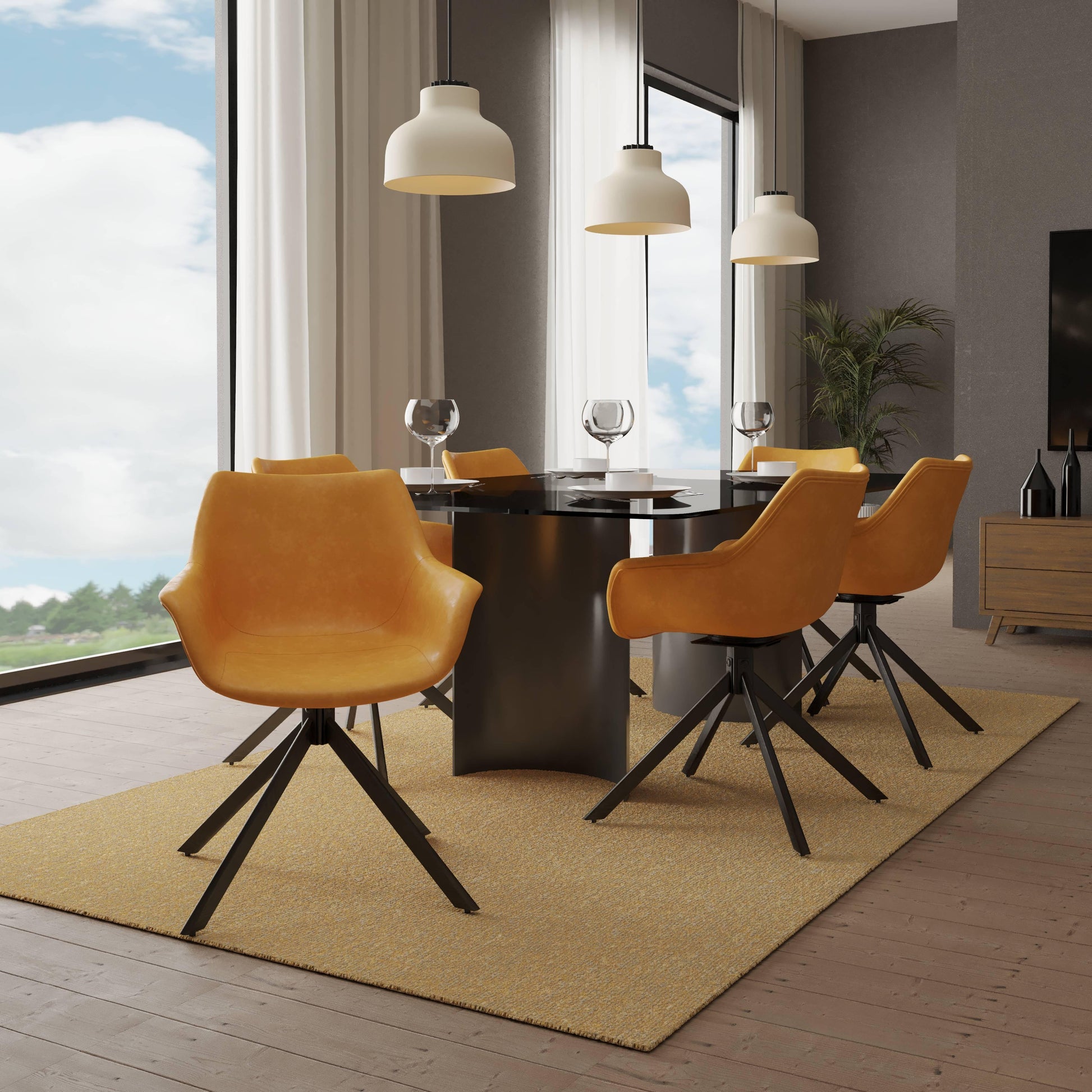 Markley Dining Chair Upholstered in Leather 360-Degree Swivel Armchair - Elax Furniture