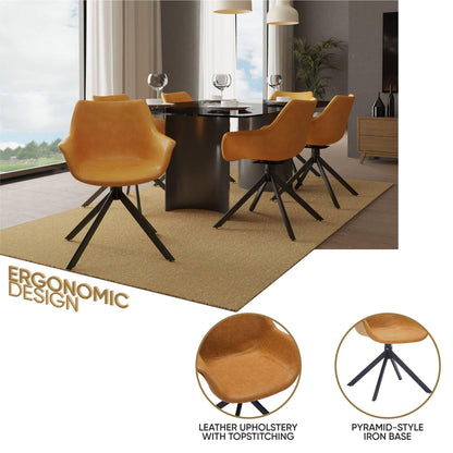 Markley Dining Chair Upholstered in Leather 360-Degree Swivel Armchair - Elax Furniture
