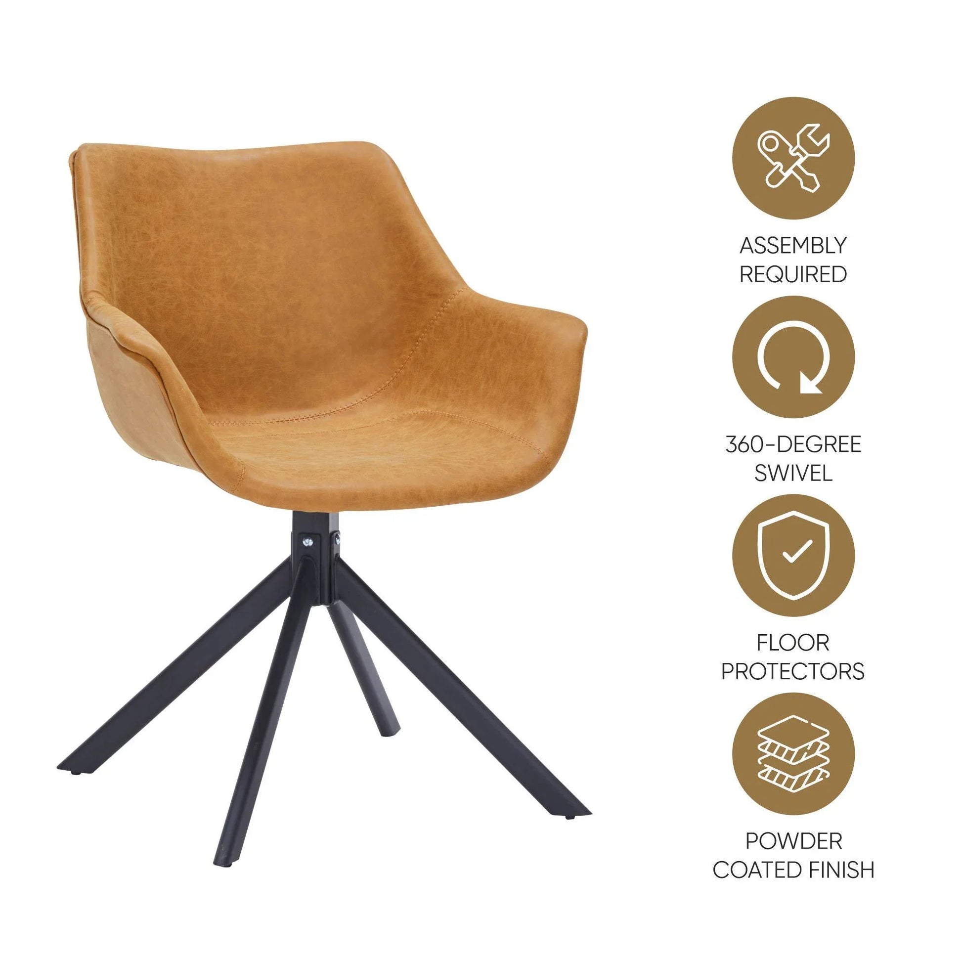 Markley Dining Chair Upholstered in Leather 360-Degree Swivel Armchair - Elax Furniture