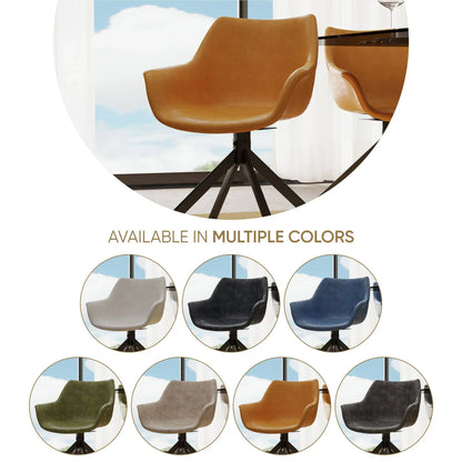 Markley Dining Chair Upholstered in Leather 360-Degree Swivel Armchair - Elax Furniture