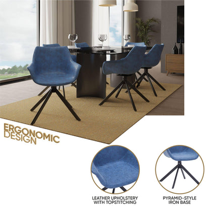 Markley Dining Chair Upholstered in Leather 360-Degree Swivel Armchair - Elax Furniture